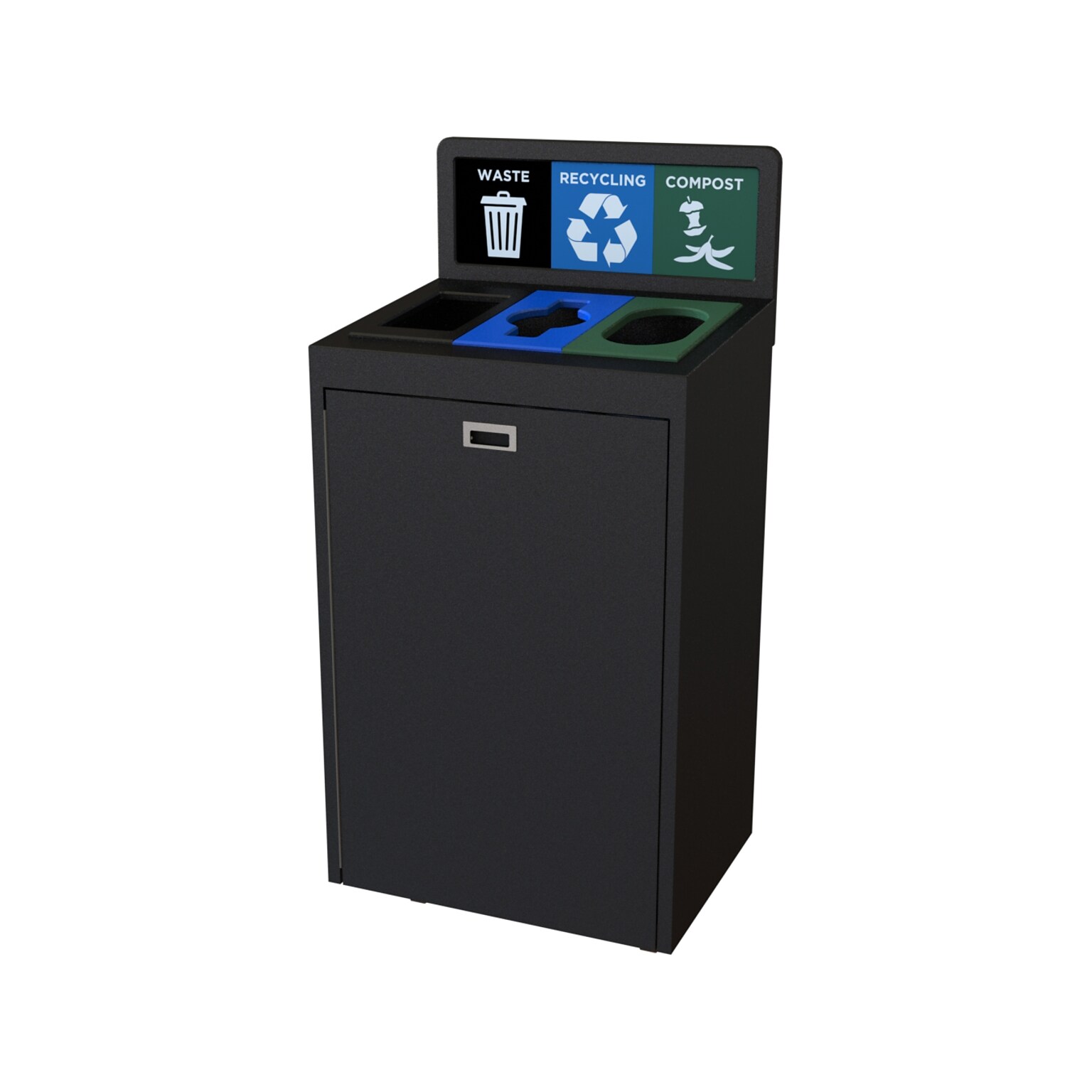 CleanRiver TIM Plastic Three-Stream Recycling Station, 36 Gallon, Black (TIM36-3-WRC-BK)
