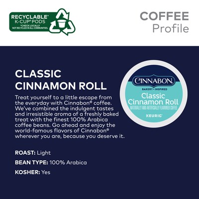 Cinnabon Classic Cinnamon Roll Coffee Keurig® K-Cup® Pods, Light Roast, 96/Carton (10099555063056)