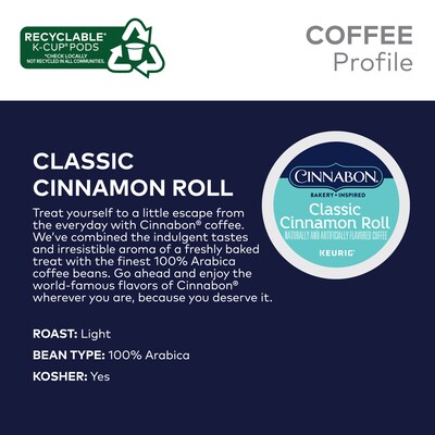 Cinnabon Cinnamon Coffee Keurig® K-Cup® Pods, Light Roast, 96/Carton (10099555063056)