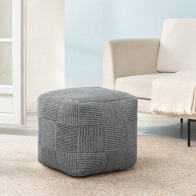 Anji Mountain Branford Ivory Gray Fabric Square Pouf Ottoman (AMBPF108-1818)