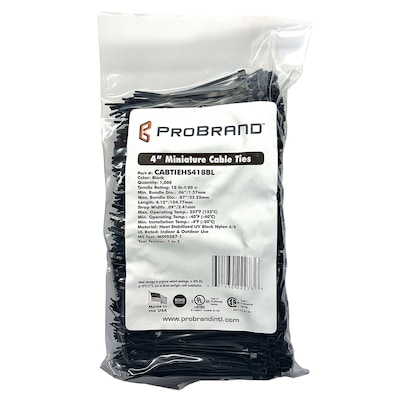 ProBrand 4 Heat-Stabilized UV-Resistant Nylon 6/6 Cable Ties w/18-lbs. Tensile Strength, Black, 1,0