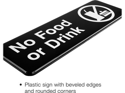 Excello Global Products No Food or Drink Indoor/Outdoor Wall Sign, 9" x 3", Black/White, 3/Pack (EGP-HD-0267)