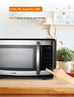 Commercial Chef 1.1 Cu. Ft. Countertop Microwave, Black with Stainless Steel (CHM11MS)