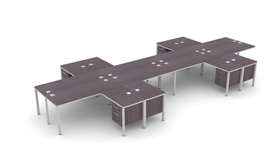 Boss Office Products Simple System 66W L-Shaped Desk with Pedestal, Driftwood, 8/Set (SGSD028-202)