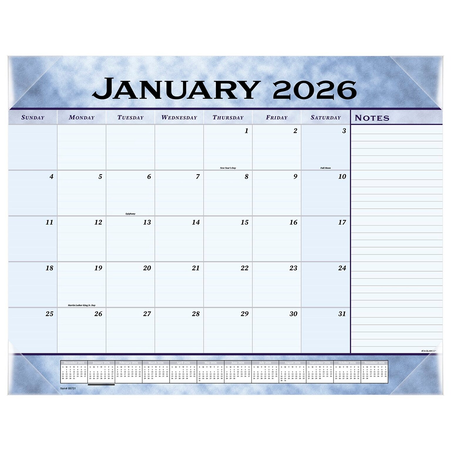 2026 AT-A-GLANCE 21.75 x 17 Monthly Desk Pad Calendar, Slate Blue (89701-26)