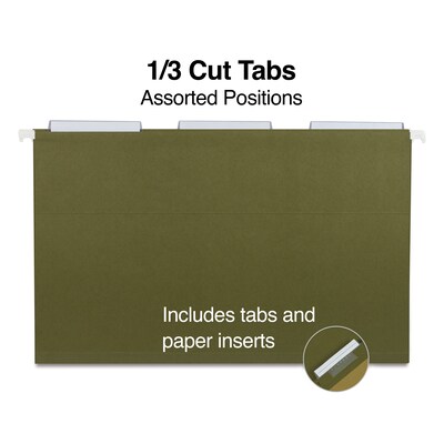 Quill Brand® 100% Recycled 3-Tab Hanging File Folders, Legal Size, Green, 25/Box (7Q5213)