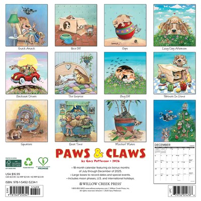 2026 Willow Creek Paws & Claws by Gary Patterson 12 x 12 Monthly Wall Calendar (52341)