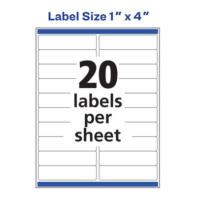 Avery Laser/Inkjet Multipurpose Rectangle Labels, 1" x 4", White, 200 Labels/Pack (94202)