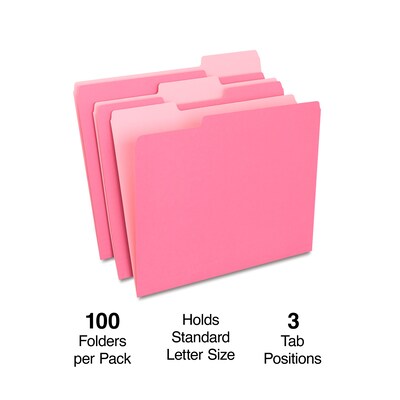 Quill Brand® Interior File Folders, 1/3-Cut, Letter Size, Pink, 100/Box (7391PK)