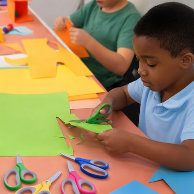 Staples Comfort Grip 5" Stainless Steel Kid's Scissors, Pointed Tip, Assorted Colors, 24/Pack (ST63357)