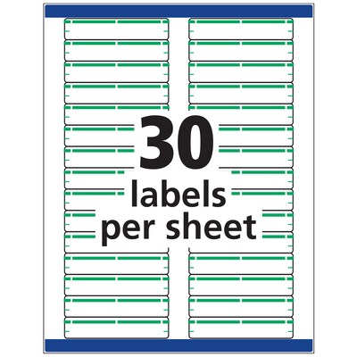 Avery TrueBlock Laser/Inkjet File Folder Labels, 2/3" x 3-7/16", White/Green, 1,500 Labels/Pack (5866)