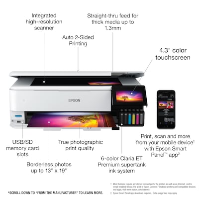 Epson EcoTank Photo ET-8550 Wireless Wide Format Color All-In-One Inkjet Printer (C11CJ21201)