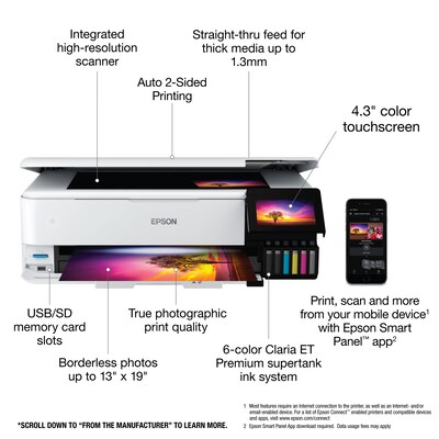 Epson EcoTank Photo ET-8550 Wireless Wide Format Color All-In-One Inkjet Printer (C11CJ21201)