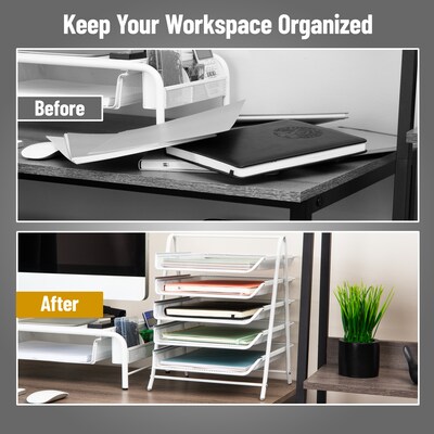 Mind Reader 5-Tier Stackable Paper Desk Tray Organizer, Metal, White (5TPAPER-WHT)