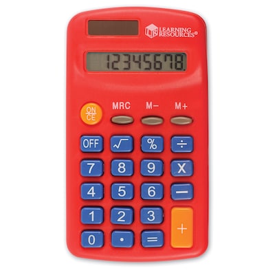 Learning Resources Basic Calculator 8 Digit Solar and Battery Powered, Multi Color, Set of 30 (LER0009)