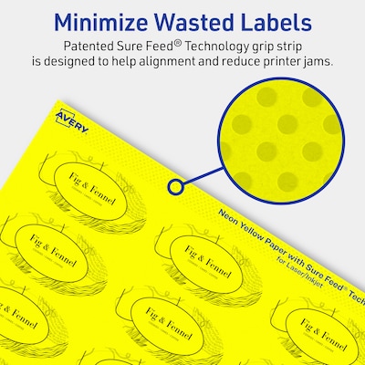 Avery Oval Laser/Inkjet Multipurpose Labels, 1-1/8" x 2-1/4", Neon Yellow (840/Box)