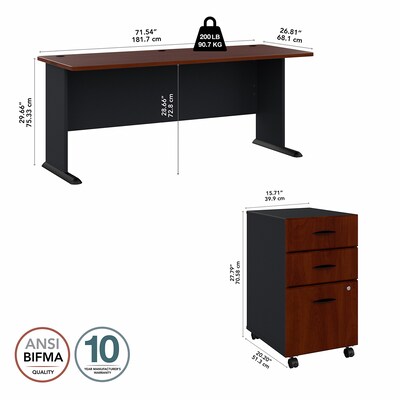 Bush Business Furniture Cubix 72W Desk with Mobile File Cabinet, Hansen Cherry/Galaxy (SRA013HCSU)