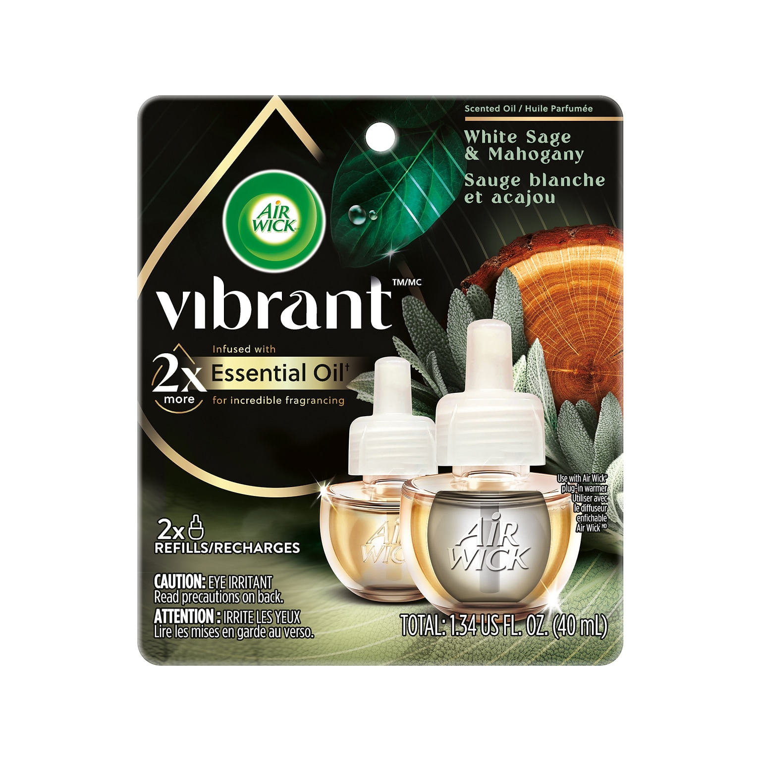 Air Wick Vibrant Scented Oil Warmer Refill, White Sage & Mahogany, 0.67 Fl. Oz., 2/Pack (62338-03137)