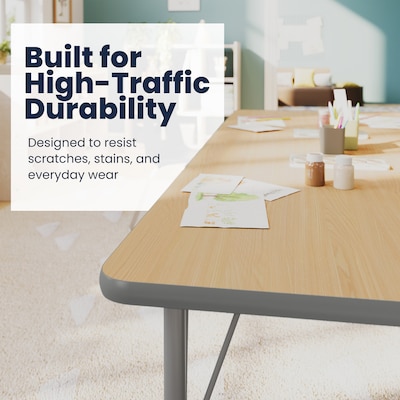 Flash Furniture Wren Rectangular Activity Table, 72" x 30", Height Adjustable, Light Natural Top/Silver Frame (XUA3072RECLNTPC)