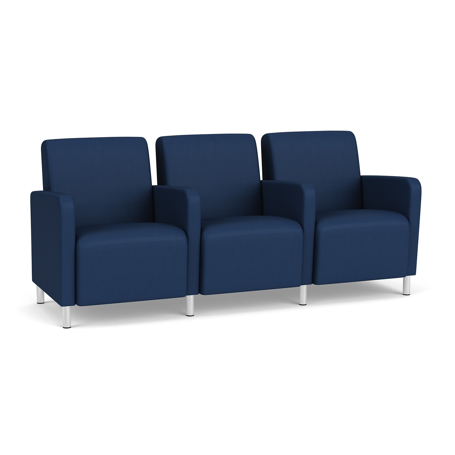 Lesro Ravenna Vinyl 3-Seat Lounge Reception Tandem Seating, Patriot Plus Imperial Blue/Brushed Steel (RV3103.FBS-01PPIB)