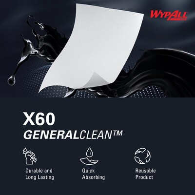 WypAll General Clean X60 Multi-Task Cleaning Wipers, White, 118 Sheets/Box, 10 Boxes/Carton (34790)