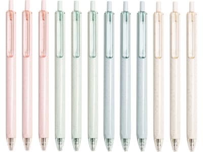 U Brands U-Eco Pastel Speckle Retractable Gel Pens, Fine Point, Black Ink, 12/Pack (3142U01-24)