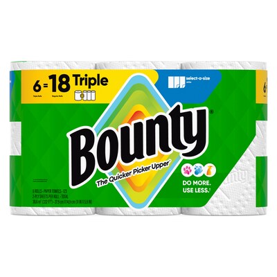 Bounty Select-A-Size Triple Roll Paper Towels, 2-ply, 123 Sheets/Roll, 6 Rolls/Pack (67001/05630)