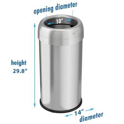 halo Stainless Steel Round Open Top Trash Can with Dual AbsorbX Odor Control System, Silver, 16 Gal. (OT16STR)