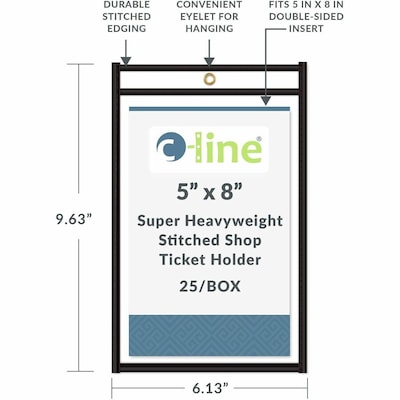 C-Line Heavyweight Stitched Job Ticket Holder, 8" x 5", Clear/Black, 25/box (46058)