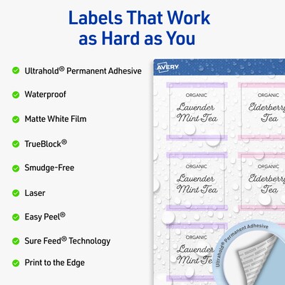 Avery Square Laser Multipurpose Labels, 2 x 2, White, 1200/Box (19479399487)