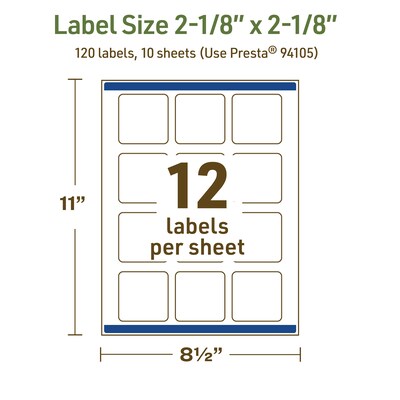 Avery Dissolvable Square Multipurpose Labels, 2-1/8" x 2-1/8", Off-white, 120/Pack (94105)