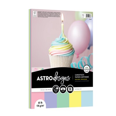 Astrobrights Astrodesigns 65 lb. Paper, 8.5 x 11, Assorted Pastel Colors, 50 Sheets/Pack (91803)