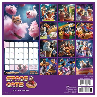 2027 TF Publishing Space Cats 7" x 7" Monthly Wall Calendar, Multicolored (27-2009)