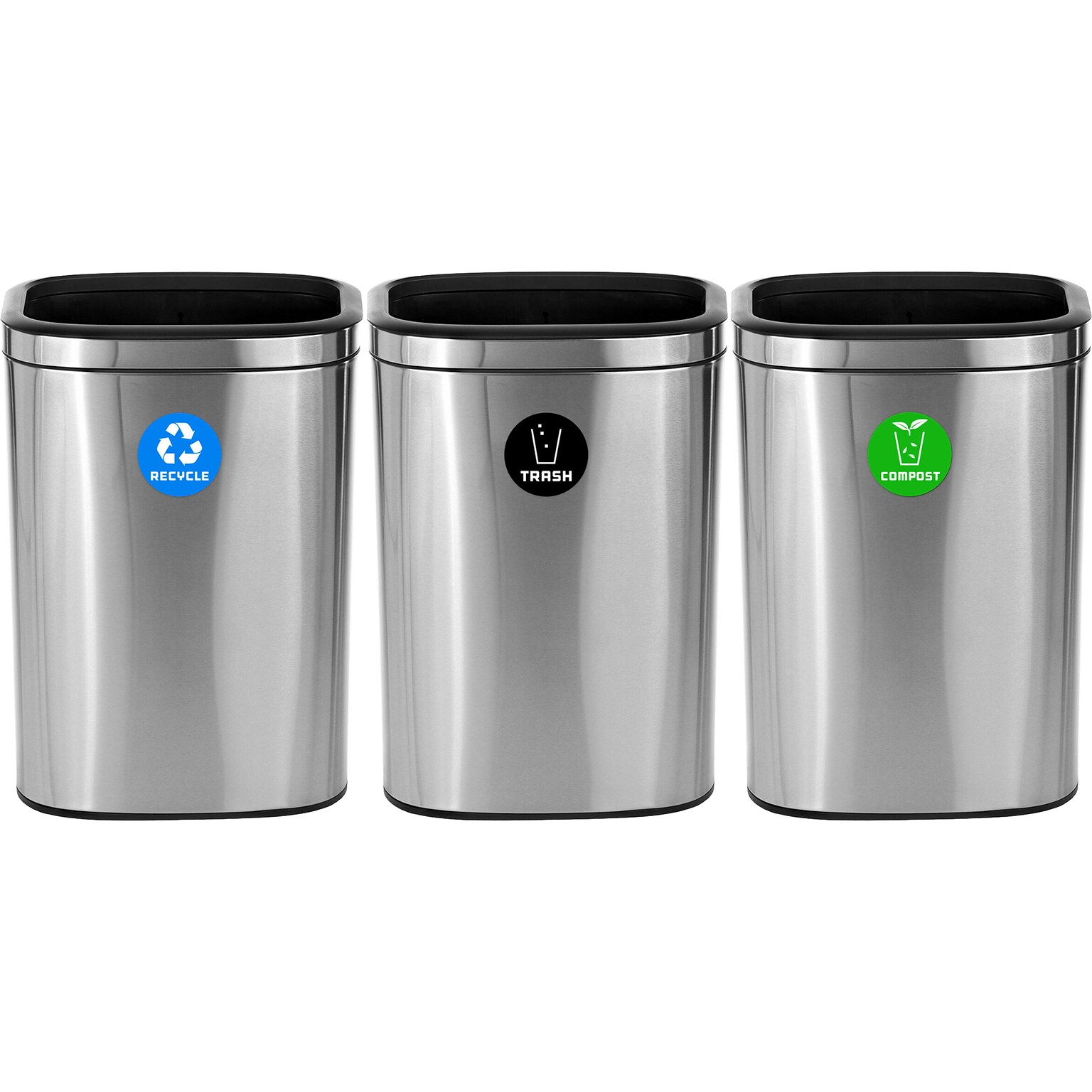 Alpine Industries Commercial Indoor Three-Stream Recycling Station, 10.5 Gallon, Stainless Steel (ALP470-40L-R-T-CO)