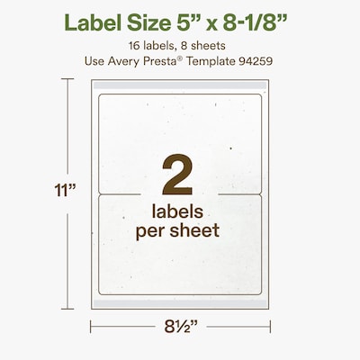 Avery Hemp Rectangle Laser/Inkjet Multipurpose Labels, 5" x 8-1/8", Off-White (16/Pack)