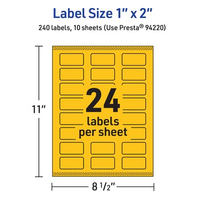 Avery Laser/Inkjet Rectangle Multipurpose Labels, 1" x 2", Bright Yellow, 240/Pack (94220)