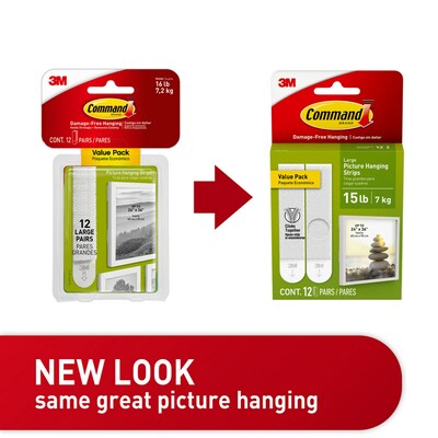 Command Large Hanging Strips, 15 lb., White, 12/Pack (17206-12ES)