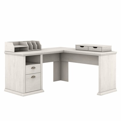 Bush Furniture Yorktown 60 L-Shaped Desk with Storage and Organizers, Linen White Oak (YRK013LW)