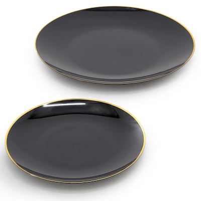 Round Elama Plastic Dinnerware Set, Black/Golg, 150 Piece (935123351M)