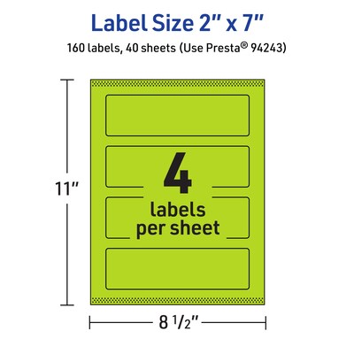 Avery Printable Rectangle Multipurpose Labels, 2" x 7", Bright Green, 160/Pack (94243)