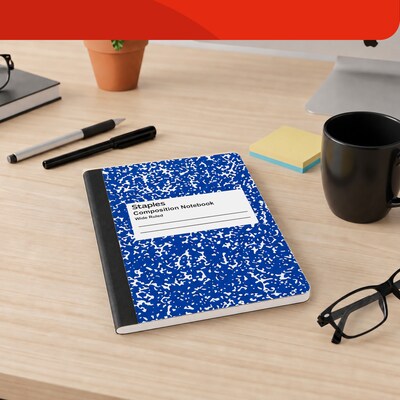 STAPLES Composition Notebook, 9.75” x 7.5”, Wide Ruled, 100 Sheets, Blue, 24-Pack