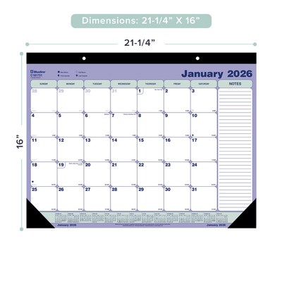 2026 Blueline 21.25 x 16 Monthly Desk or Wall Calendar, Blue/White (C181731)