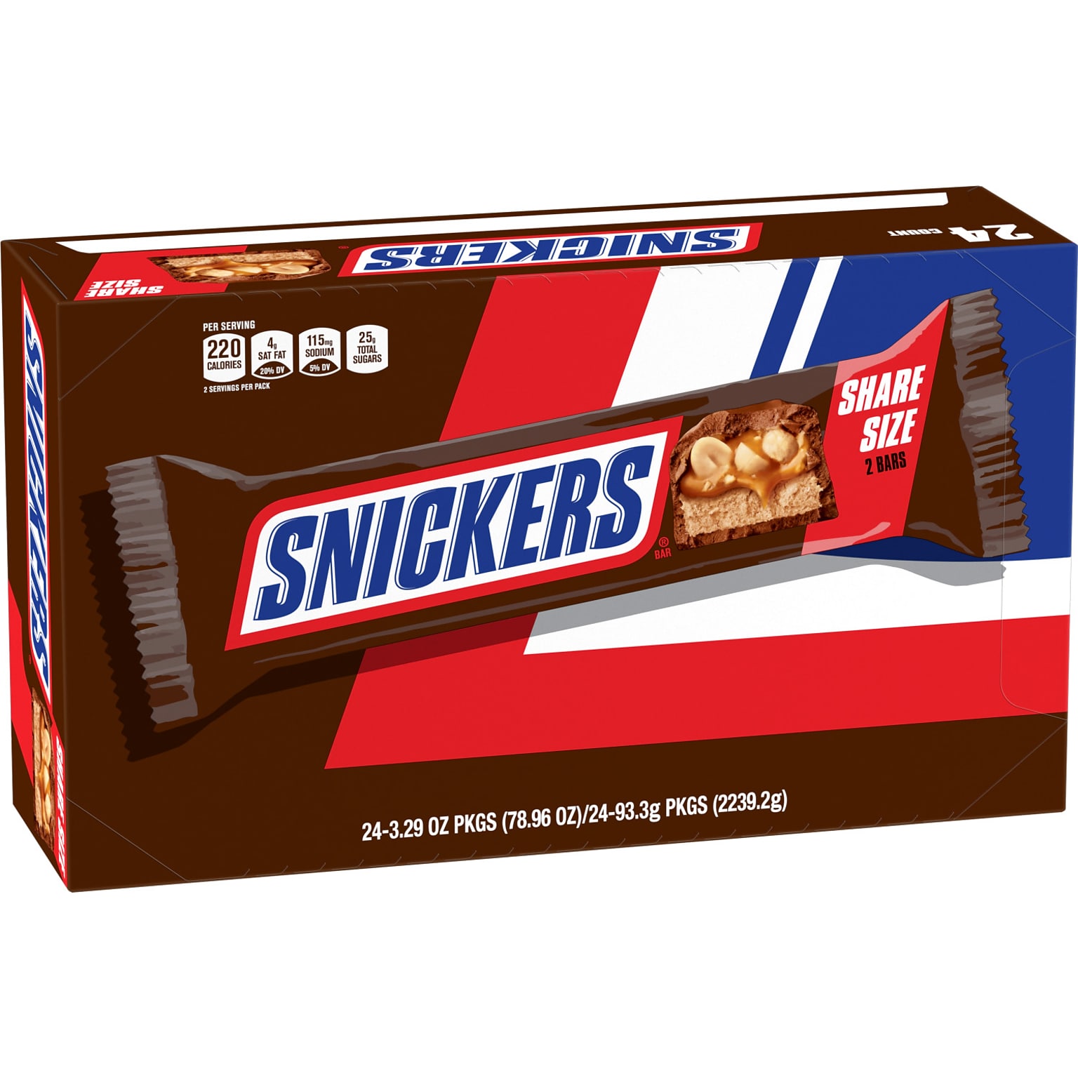 Snickers Sharing Size Milk Chocolate Candy Bars, 3.29 oz., 24/Box (MMM32252)