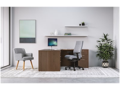 HON Mod 60W L-Shaped Double-Pedestal Desk, Sepia Walnut (HLPL6072LDESK2BBFSE1)