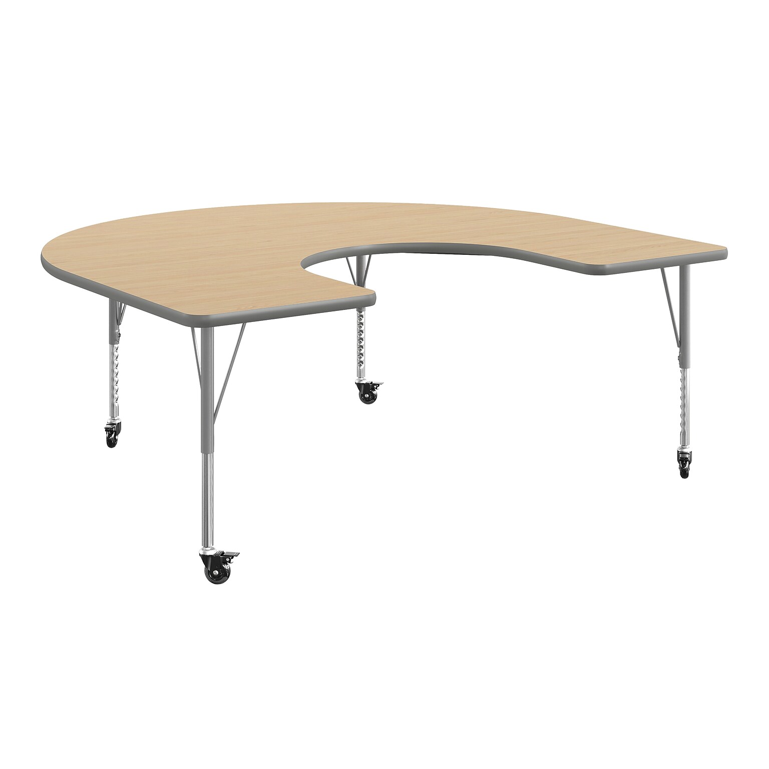 Flash Furniture Wren Horseshoe Activity Table, 66 x 60, Height Adjustable, Light Natural Top/Silver Frame (XUA6066HRSLNTPC)
