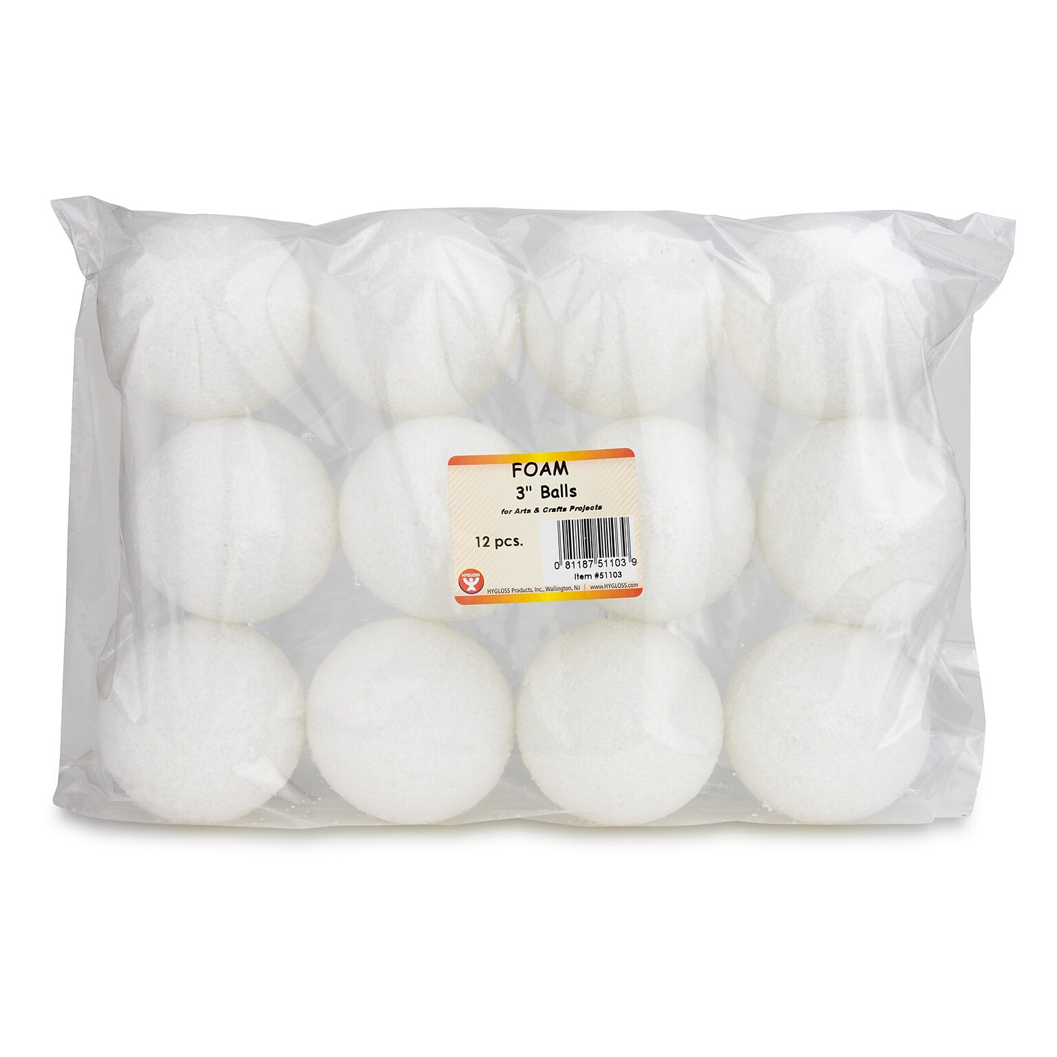 Hygloss HYG51103 White Foam Ball, 3, 12/Pack