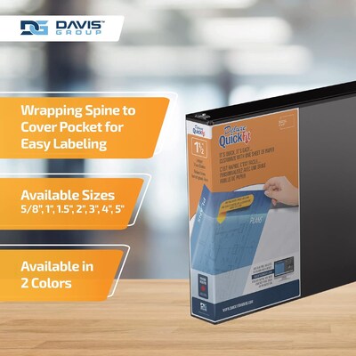 Davis Group QuickFit Heavy Duty 1 1/2" 3-Ring Standard Binders, D-Ring, Black, 2/Pack (94021-02)