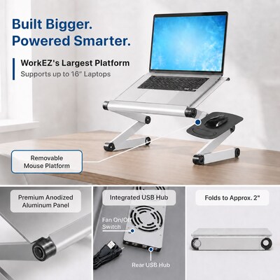 Uncaged Ergonomics WorkEZ Cool 16" Laptop Cooling Stand with 2 Fans, 3 USB Ports, Silver (WECs)