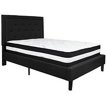 Flash Furniture Roxbury Tufted Upholstered Platform Bed in Black Fabric with Pocket Spring Mattress,