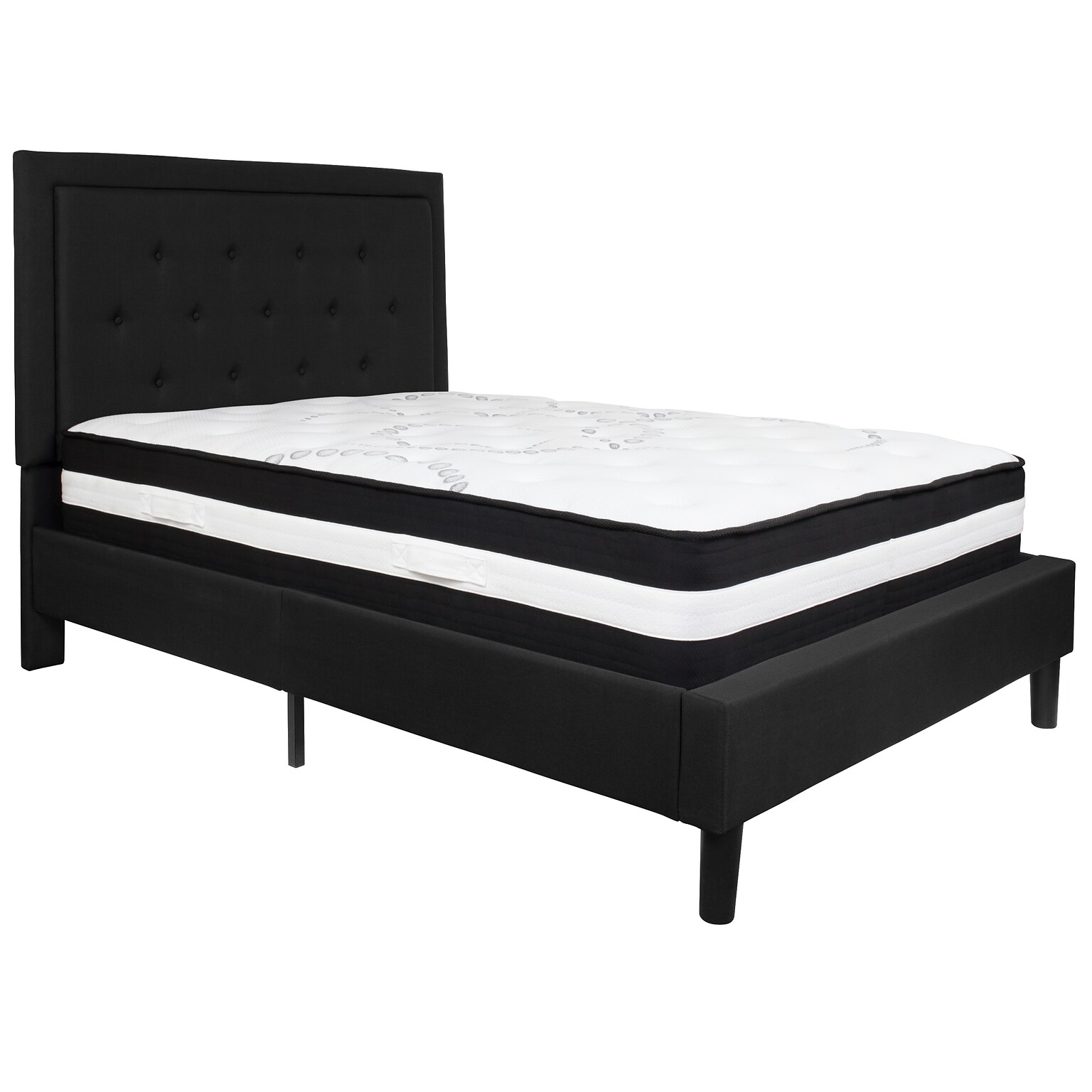 Flash Furniture Roxbury Tufted Upholstered Platform Bed in Black Fabric with Pocket Spring Mattress, Full (SLBM22)